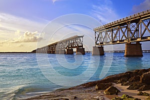 Florida Keys old bridge sunset at Bahia Honda