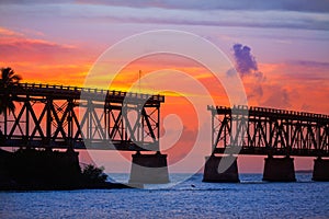 Florida Keys old bridge sunset at Bahia Honda