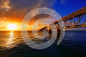 Florida Keys old bridge sunset at Bahia Honda