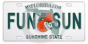 Florida License Plate with Text Fun and Sun photo