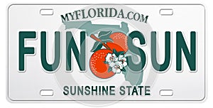 Florida License Plate with Text Fun and Sun