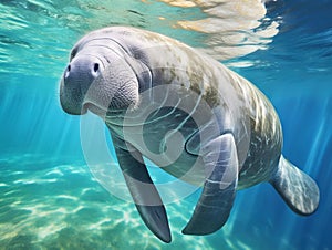 Ai Generated illustration Wildlife Concept of Florida Manatee Closeup
