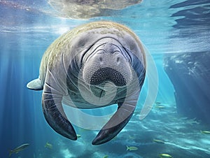 Ai Generated illustration Wildlife Concept of Florida Manatee Closeup