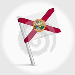 Florida map pin flag. 3D realistic vector illustration