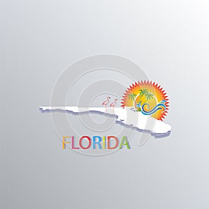 Florida map with sun, trees and waves tropical beaches icon vector image photo