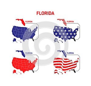 Florida map with usa flag design illustration