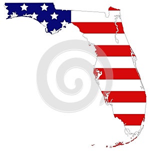 Florida map with USA flag - southernmost contiguous state in the United States