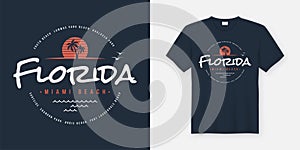 Florida Miami beach t-shirt and apparel design, typography, print, vector illustration.