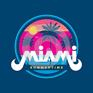 Florida Miami summertime - vector illustration concept in retro vintage graphic style for t-shirt, print, poster, brochure. Palms