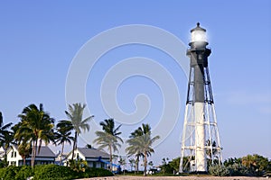 Florida Pompano Beach Lighthouse palm trees photo