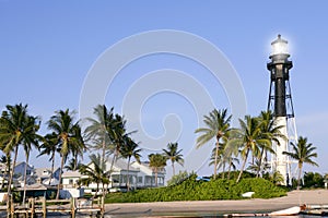 Florida Pompano Beach Lighthouse palm trees photo