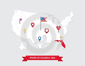 Florida State map highlighted on USA map