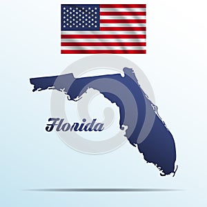 Florida state with shadow with USA waving flag