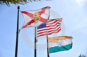 Florida state, USA and the City of Miami flag