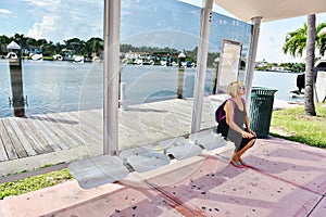 Florida state usa modern seats on bus stop