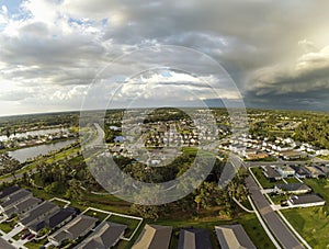 Florida Suburb & Storm Clouds, Aerial Wide Panorama