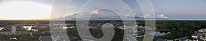 Florida Suburb Sunset Clouds, Aerial Panorama