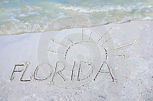 Florida & sun drawn in sand tropical beach vacation