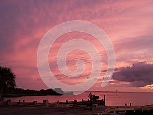 Florida sunset gulf beach fishing pier pastel sunset