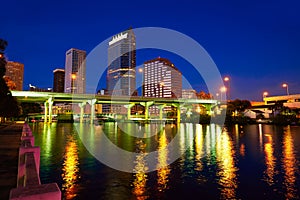 Florida Tampa skyline at sunset in US