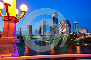 Florida Tampa skyline at sunset in US