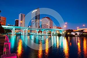 Florida Tampa skyline at sunset in US