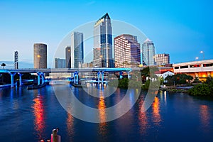 Florida Tampa skyline at sunset in US