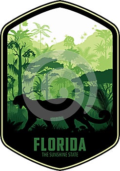 Florida vector label with palms and puma