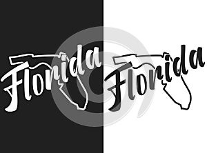 Florida vector logo poster. Illustration of the USA state emblema. The US state contour on the black and white background.
