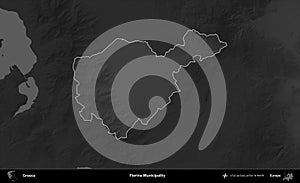 Florina Municipality highlighted, Greece. Grayscale