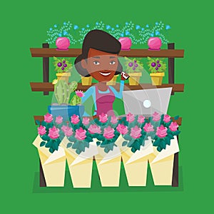 Florist at flower shop vector illustration.