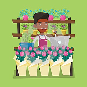 Florist at flower shop vector illustration.