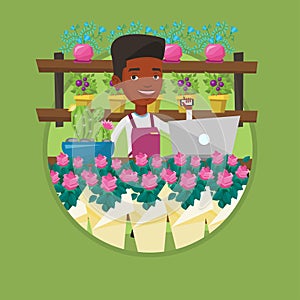 Florist at flower shop vector illustration.