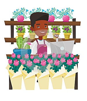 Florist at flower shop vector illustration.