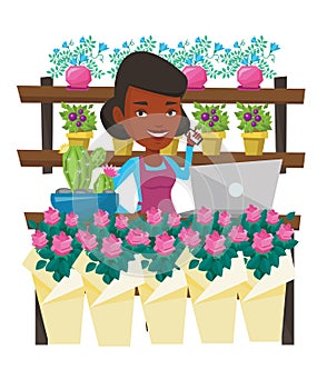 Florist at flower shop vector illustration.