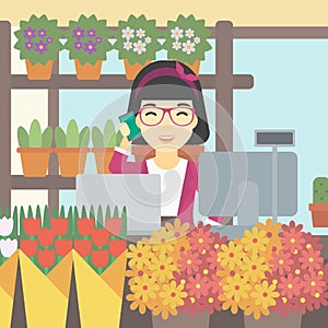 Florist at flower shop vector illustration.