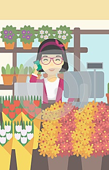 Florist at flower shop vector illustration.