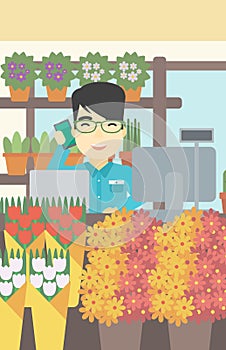 Florist at flower shop vector illustration.