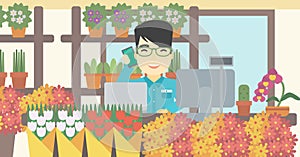 Florist at flower shop vector illustration.