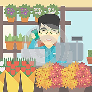 Florist at flower shop vector illustration.