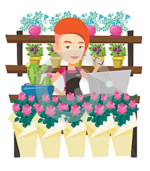 Florist at flower shop vector illustration.