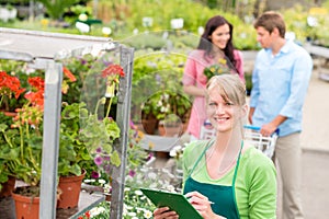 Florist at garden centre retail inventory