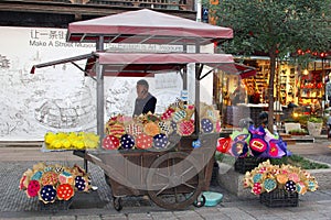 Florist sells colorful dried flowers, Hangzhou, China