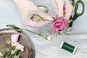 Florist at work: How to make a wrist corsage photo