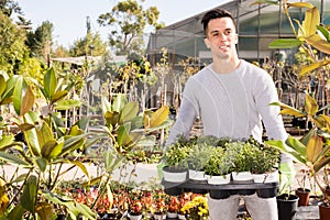 Florist working in greenhouse