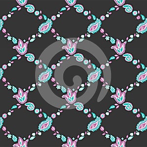 Floristic seamless pattern in form of decorative grille