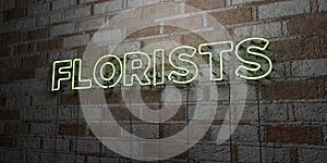 FLORISTS - Glowing Neon Sign on stonework wall - 3D rendered royalty free stock illustration