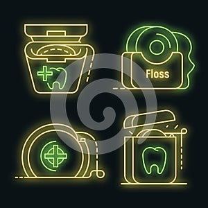 Floss dental icon set vector neon