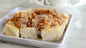 Flossed pork bread on a plate