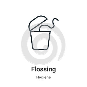 Flossing outline vector icon. Thin line black flossing icon, flat vector simple element illustration from editable hygiene concept